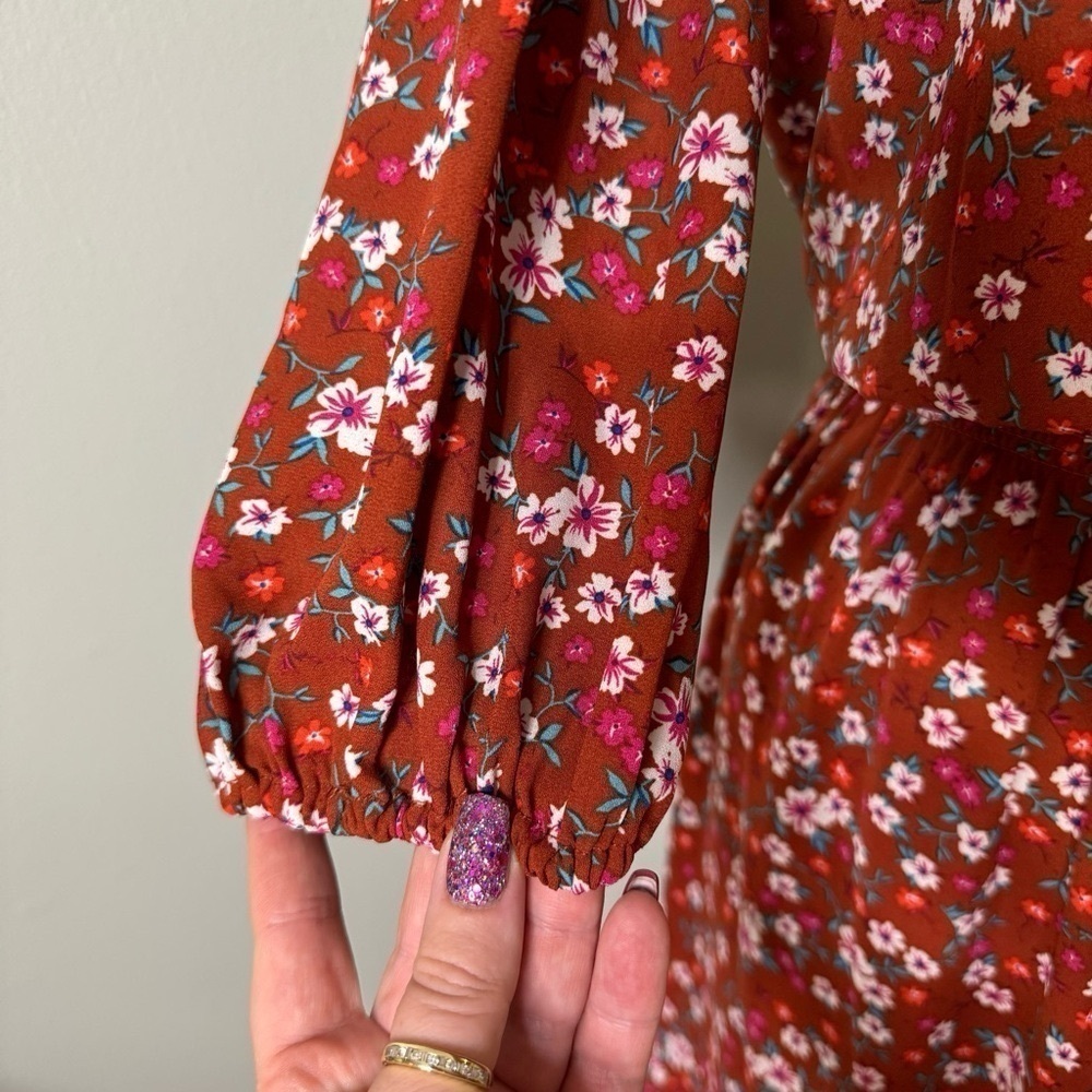 Nanette Lepore Orange Floral Ruffles Fit & Flare Dress Size 10 Medium - Picture 4 of 10